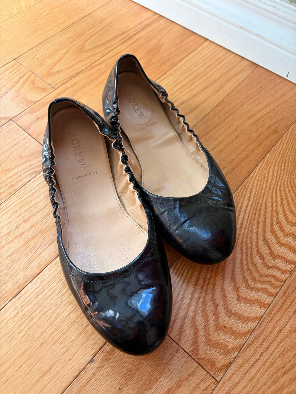 J.Crew Patent Leather Ballet Flats 9 Black Italian Preppy Minimalist